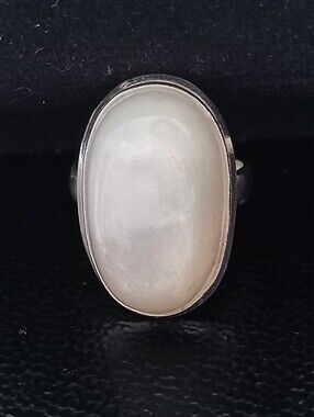 Natural White Moonstone Oval Statement Silver Ring Sz 7.5